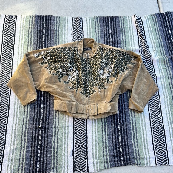 Vintage y2k cheetah/leopard tan/beige cropped jacket - Picture 1 of 9